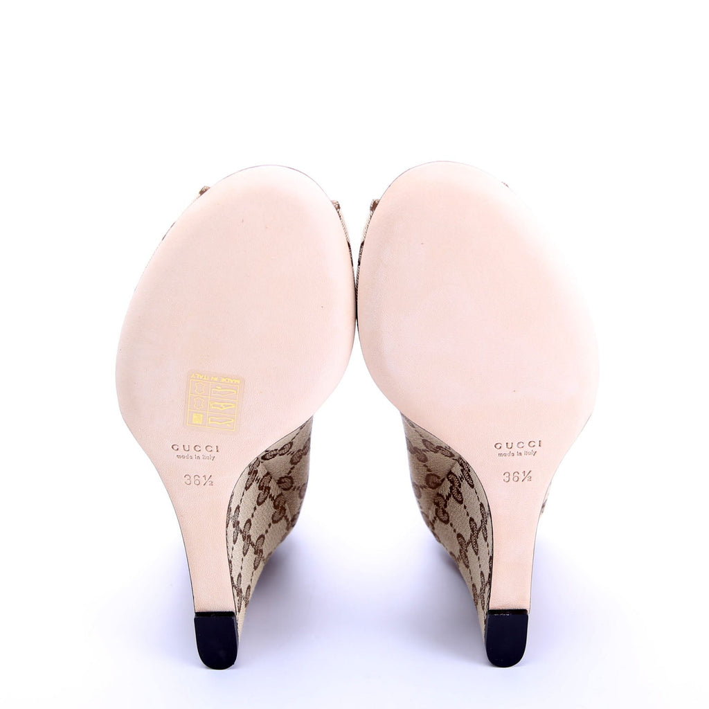 GG Canvas Peep Toe wedges Size 36.5 Brown/Beige