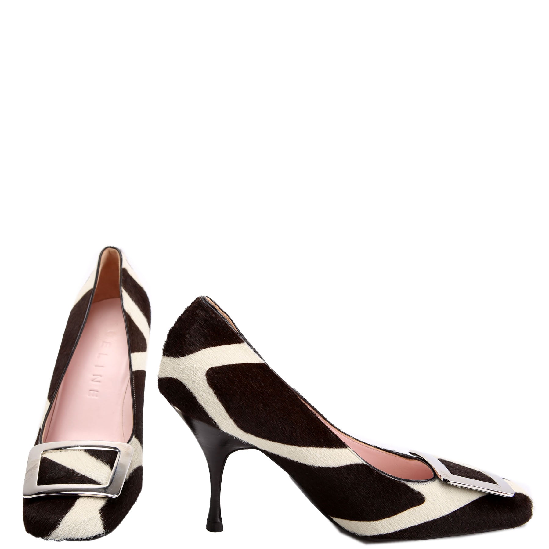 Pony Hair Round Toe Pumps Size 37.5 Brown/White