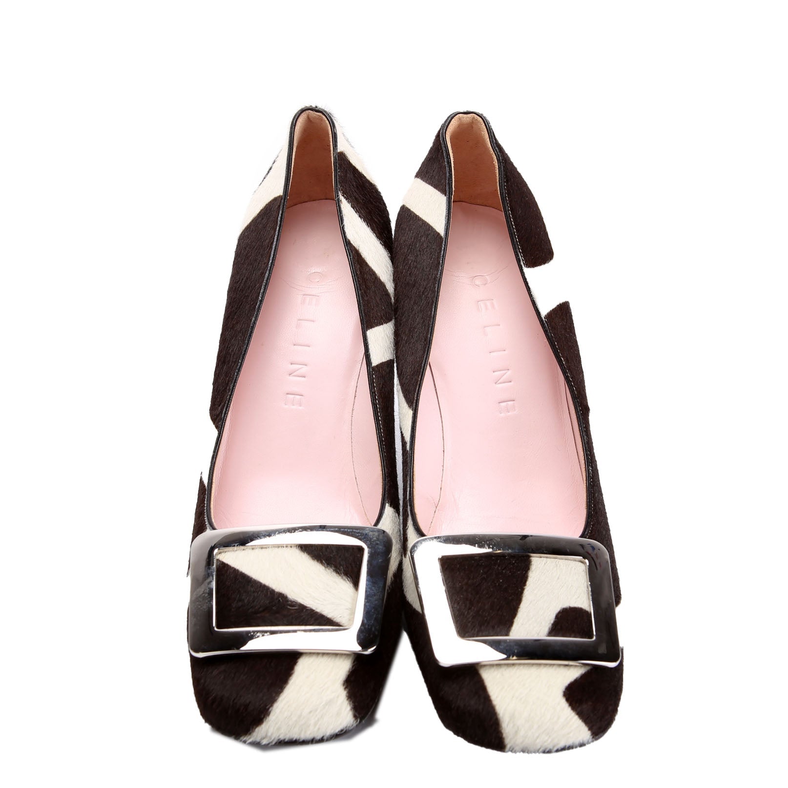 Pony Hair Round Toe Pumps Size 37.5 Brown/White