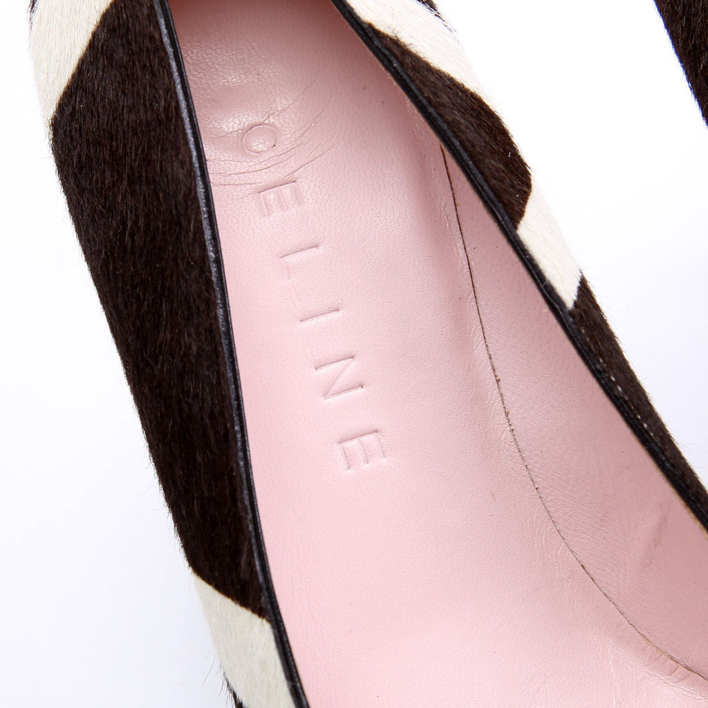 Pony Hair Round Toe Pumps Size 37.5 Brown/White