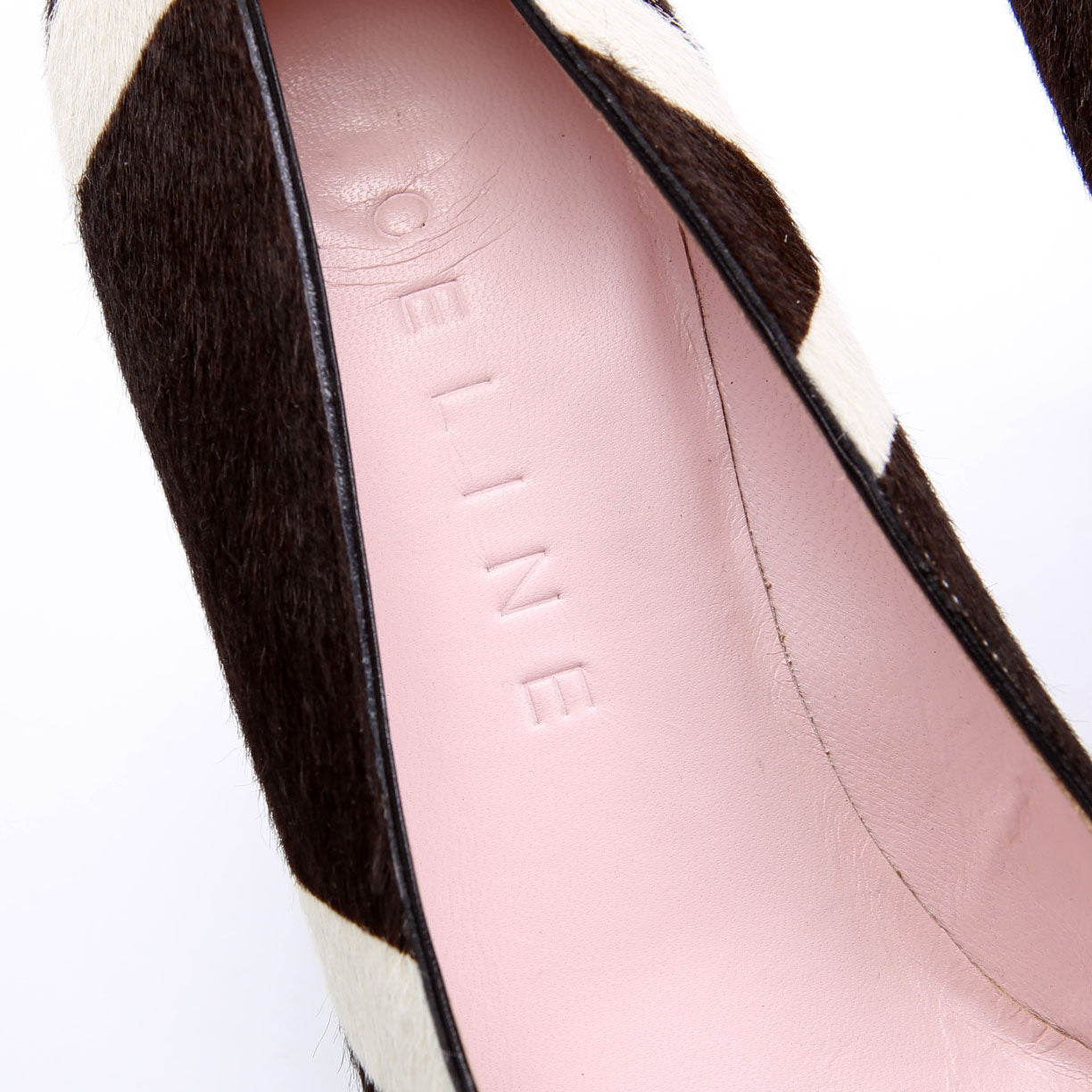 Pony Hair Round Toe Pumps Size 37.5 Brown/White