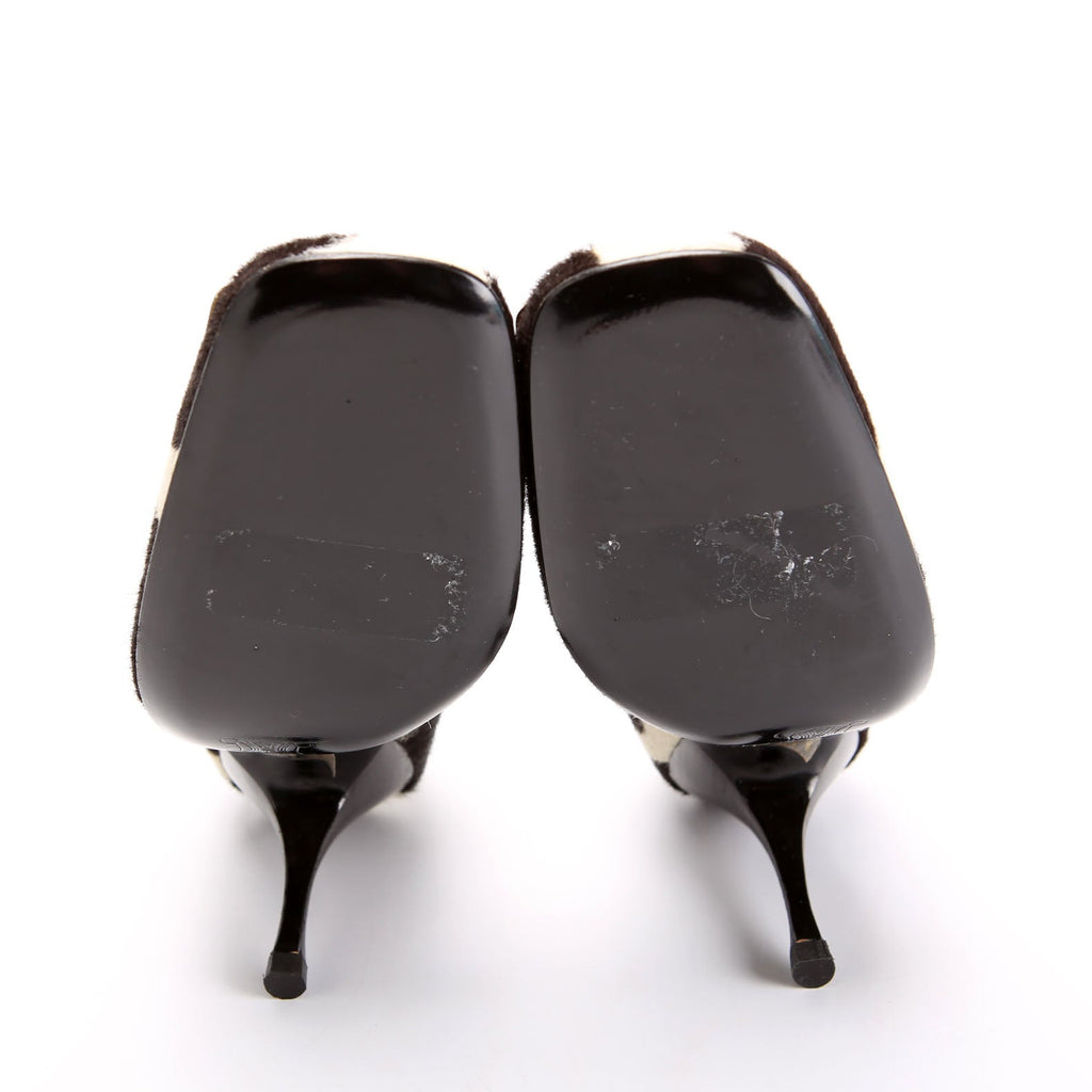 Pony Hair Round Toe Pumps Size 37.5 Brown/White