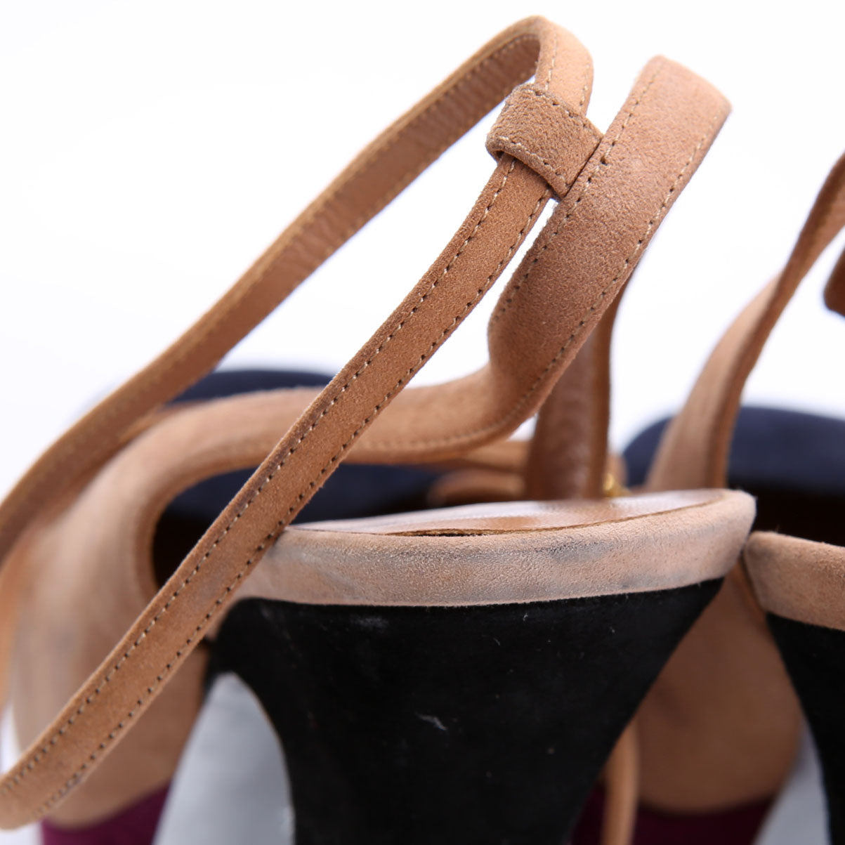 SAINT LAURENT Color Block Suede Slingback Pumps Size 37.5 Multicolor