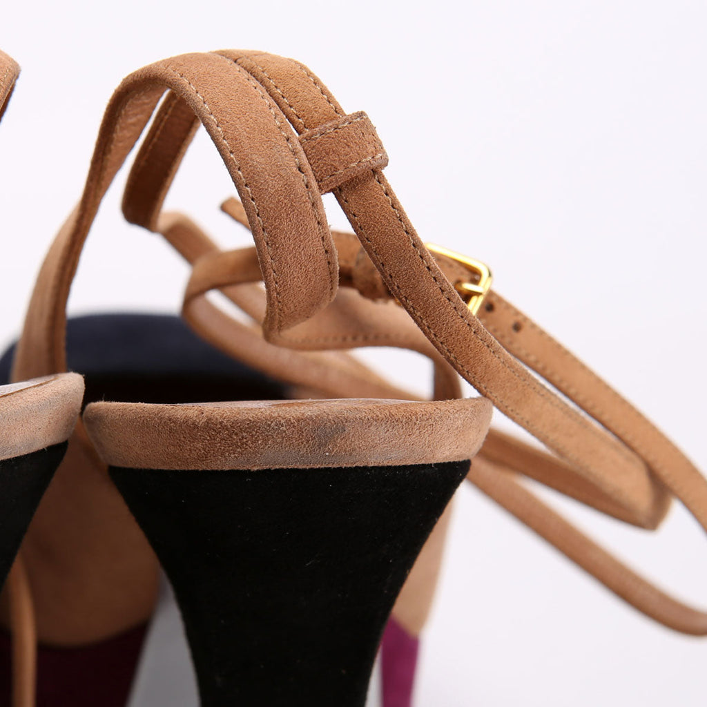SAINT LAURENT Color Block Suede Slingback Pumps Size 37.5 Multicolor