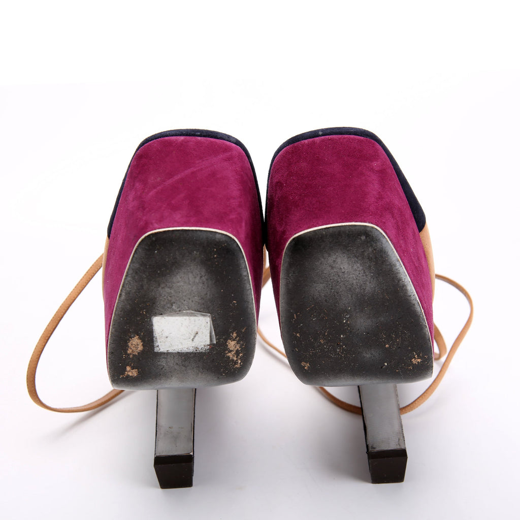 SAINT LAURENT Color Block Suede Slingback Pumps Size 37.5 Multicolor
