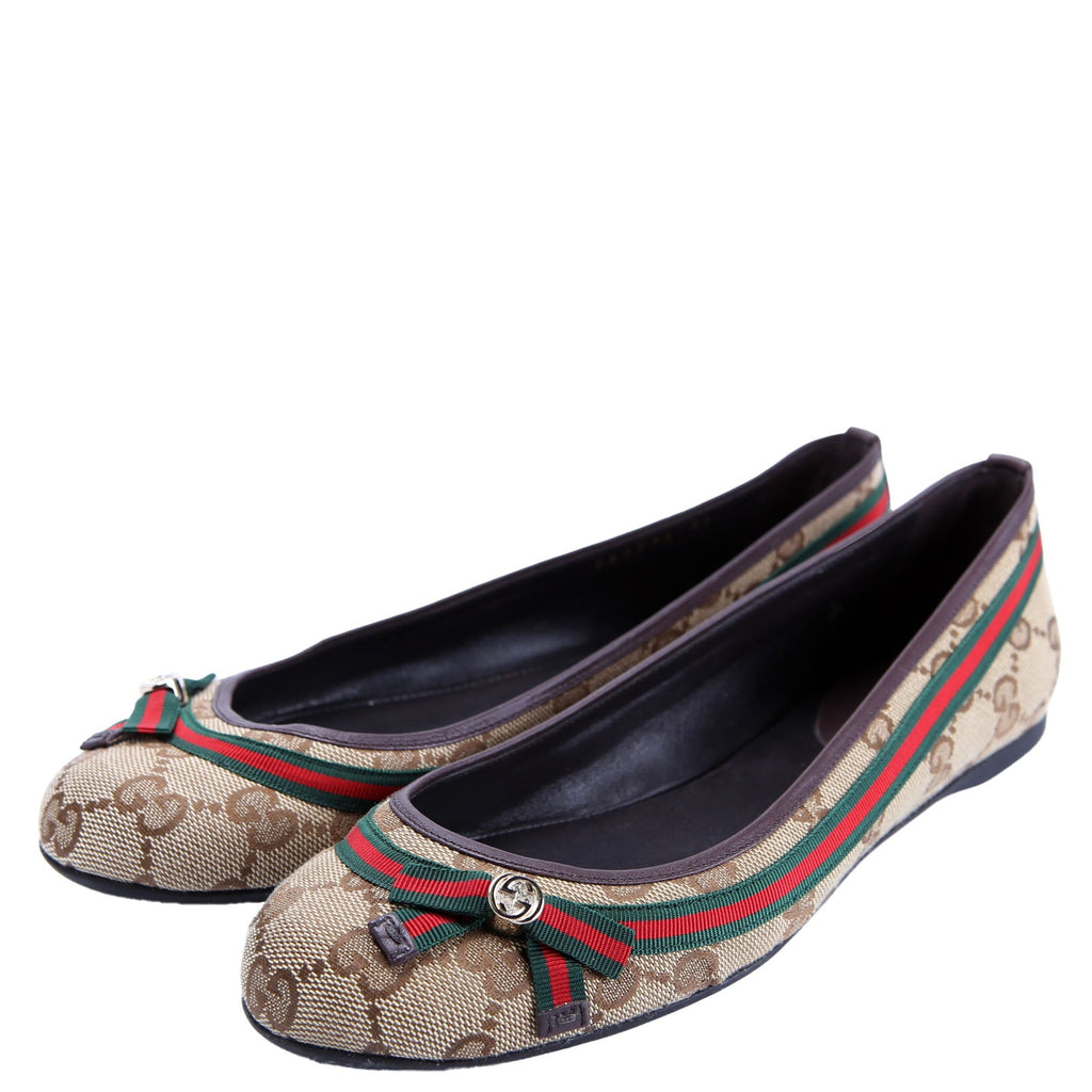 GG Canvas Ballet Flats Size 36 Beige/Brown
