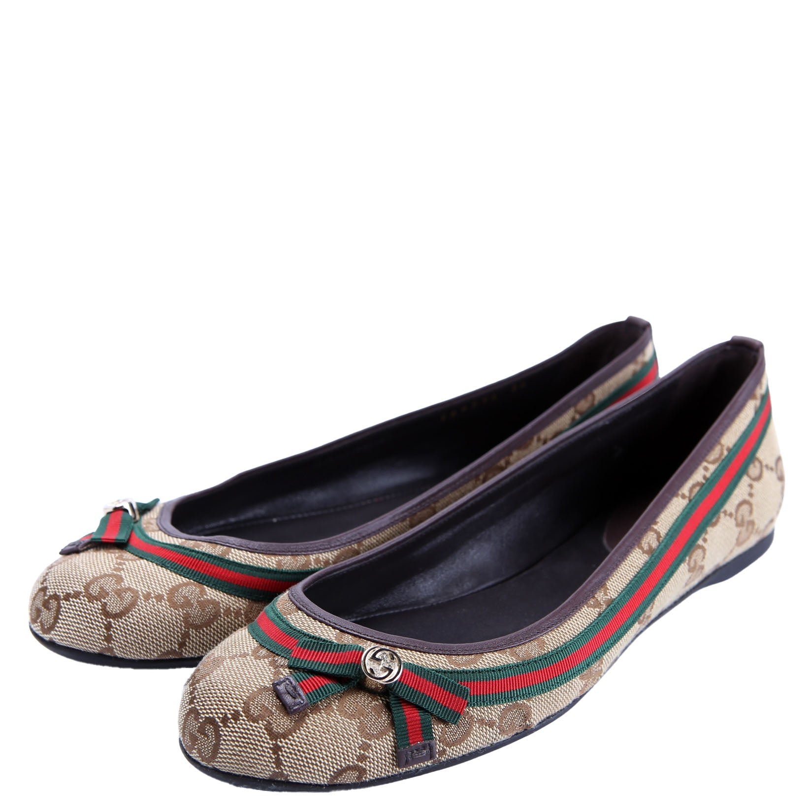 GG Canvas Ballet Flats Size 36 Beige/Brown