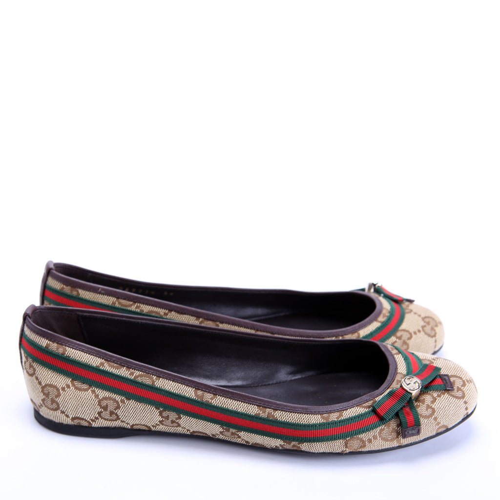 GG Canvas Ballet Flats Size 36 Beige/Brown