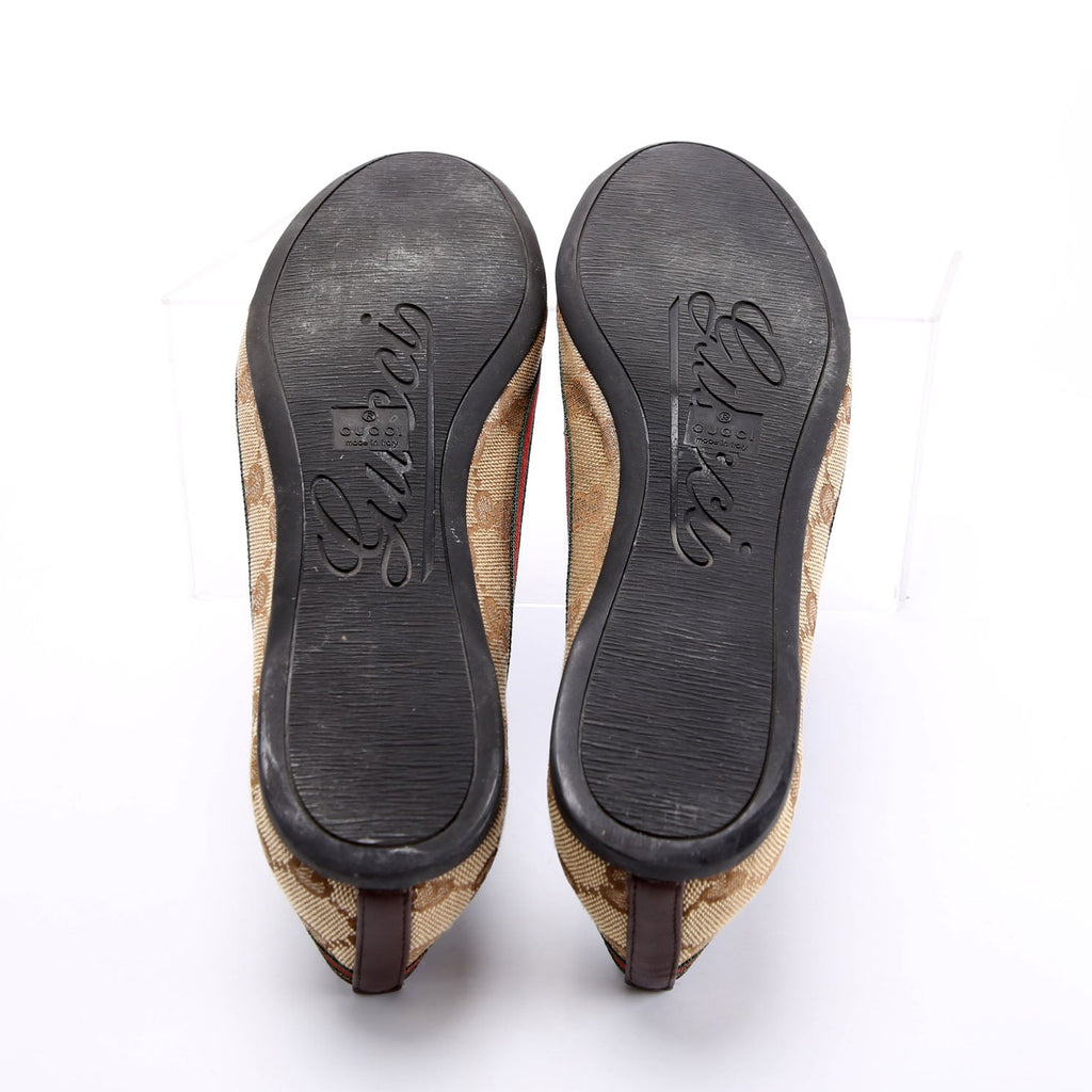 GG Canvas Ballet Flats Size 36 Beige/Brown