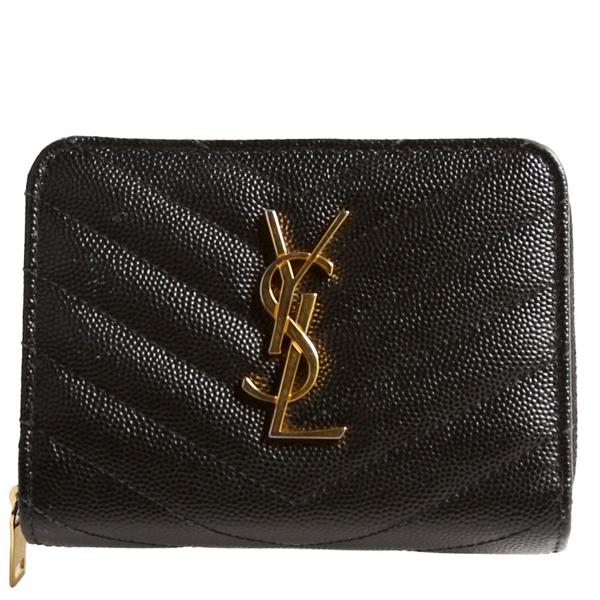 403723 Cassandre Grain De Poudre Compact Zip Around Wallet Black