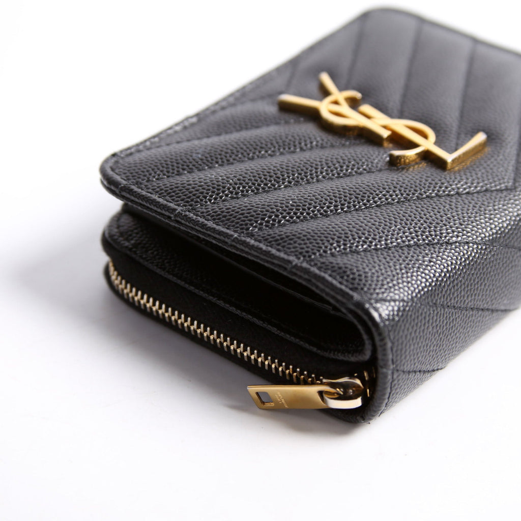 403723 Cassandre Grain De Poudre Compact Zip Around Wallet Black