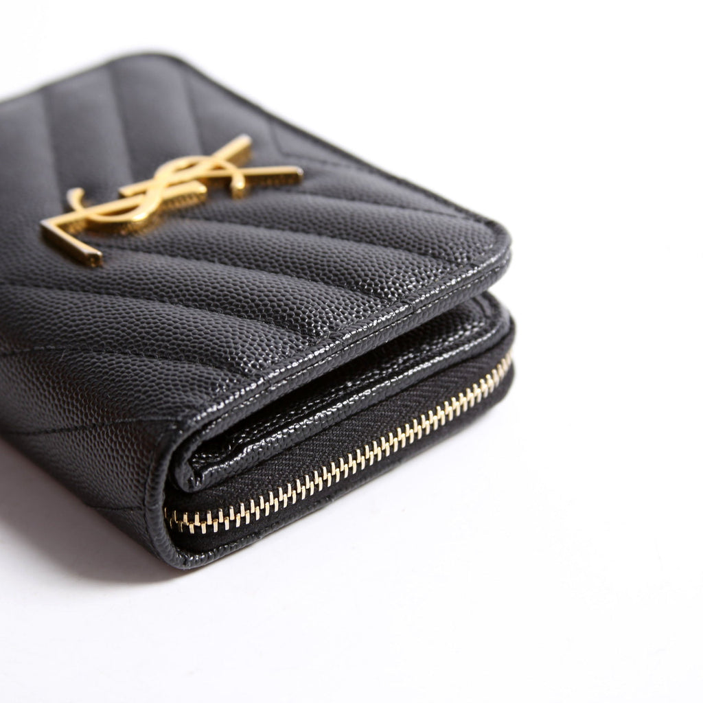 403723 Cassandre Grain De Poudre Compact Zip Around Wallet Black