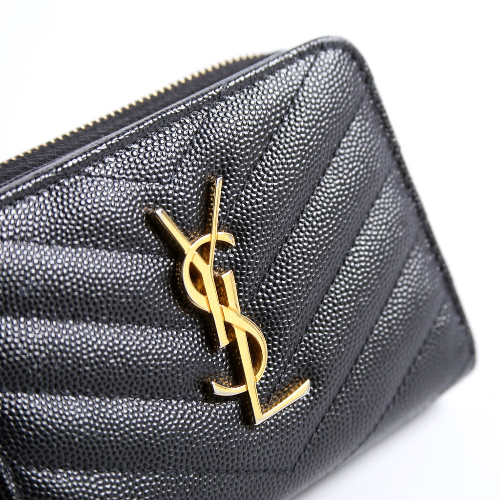 403723 Cassandre Grain De Poudre Compact Zip Around Wallet Black