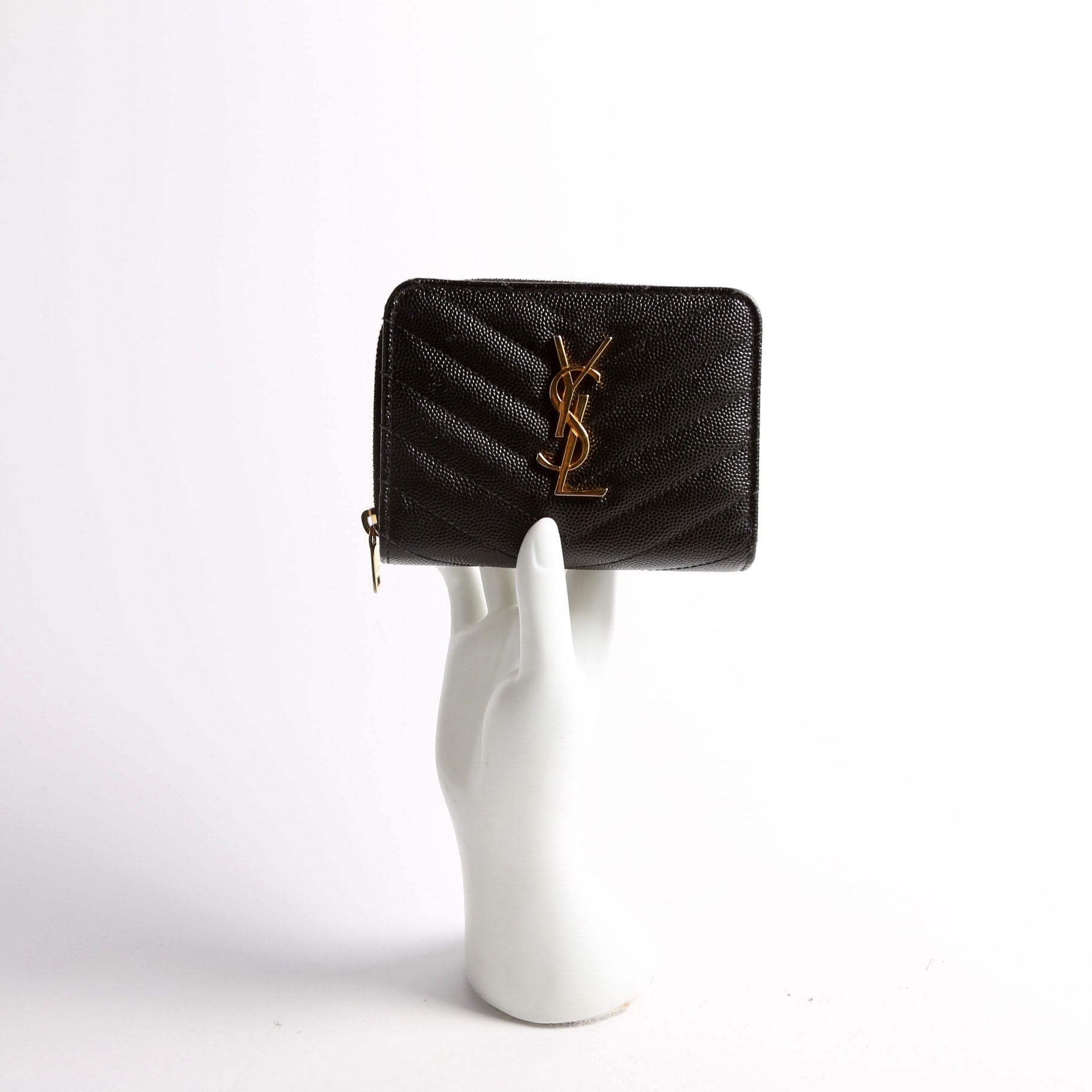 403723 Cassandre Grain De Poudre Compact Zip Around Wallet Black