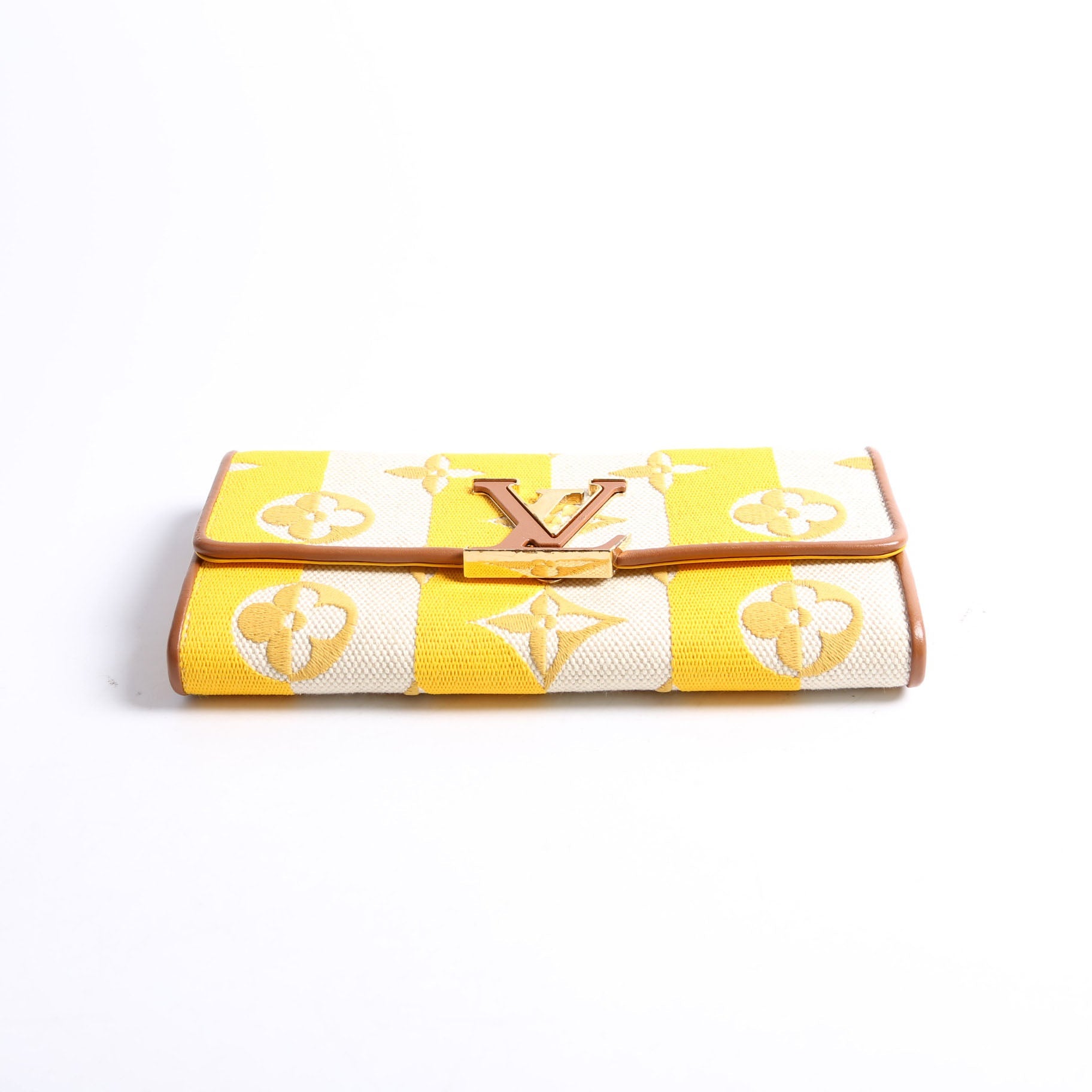 Capucines Wallet Striped Embroidered Yellow