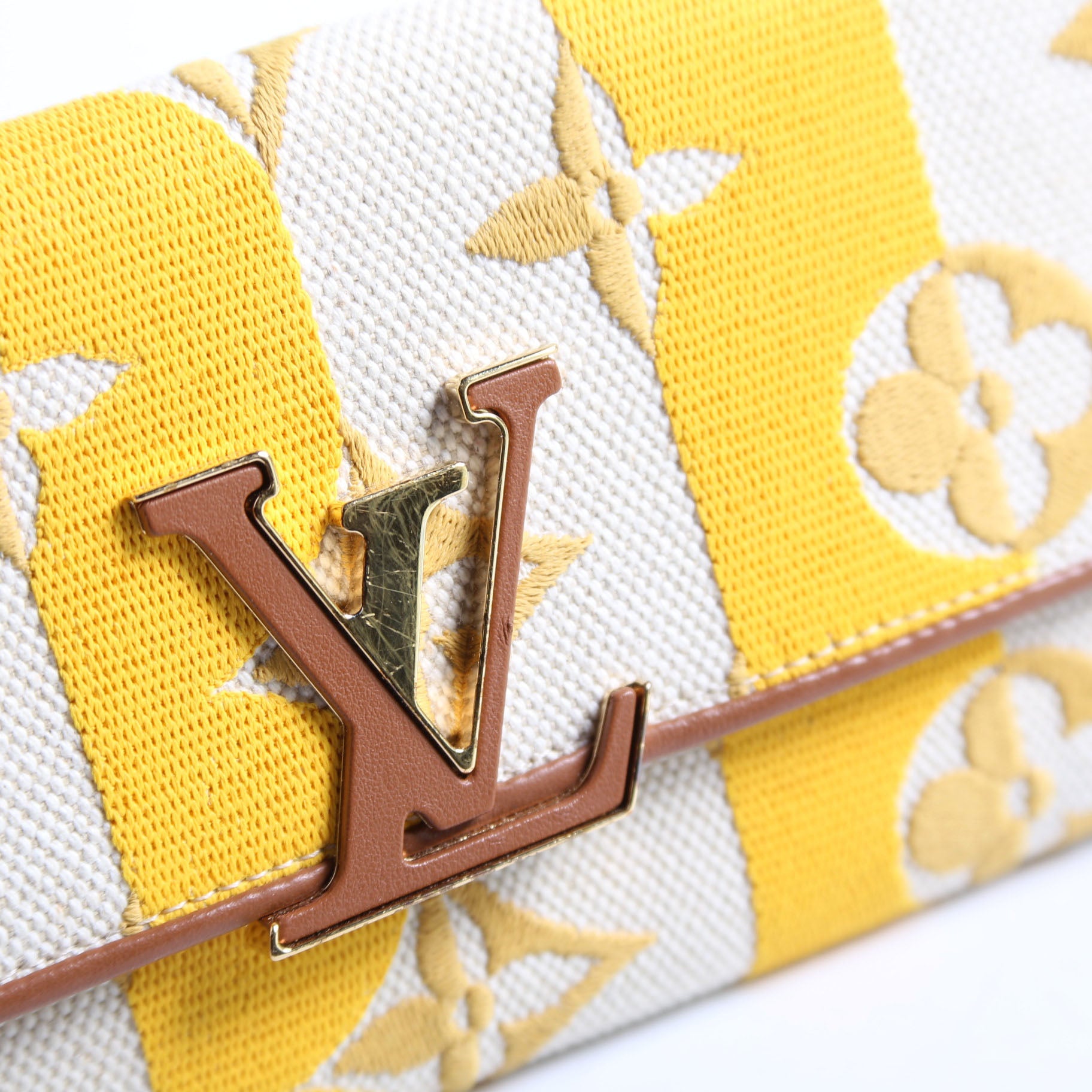 Capucines Wallet Striped Embroidered Yellow