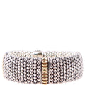 Three Station Caviar Beaded 23MM 925/750 Bracelet Silver/Gold