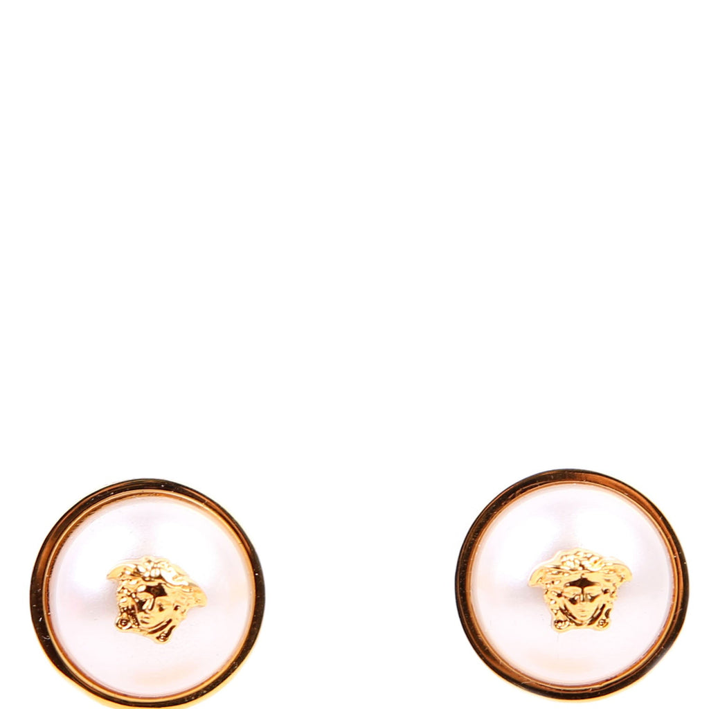 Medusa Faux Pearl Spike Stud Earrings Gold/White