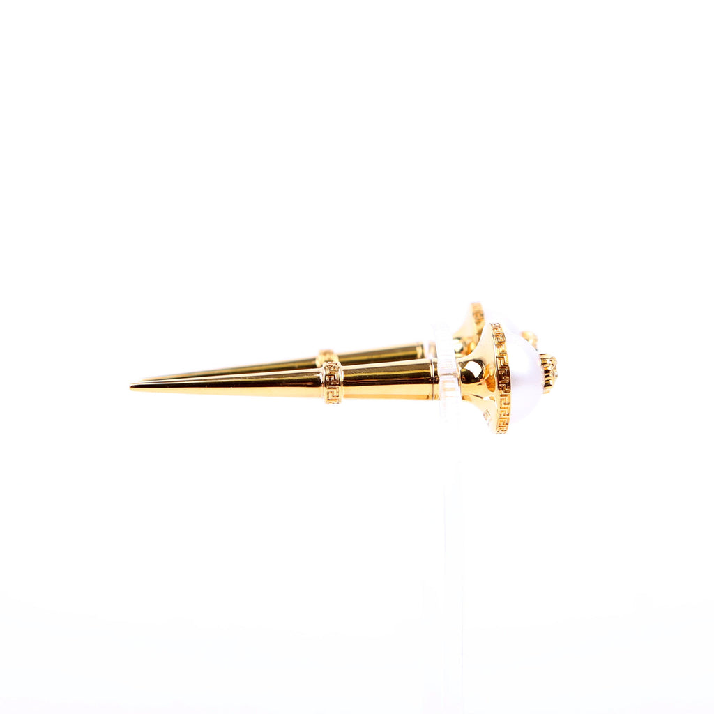 Medusa Faux Pearl Spike Stud Earrings Gold/White
