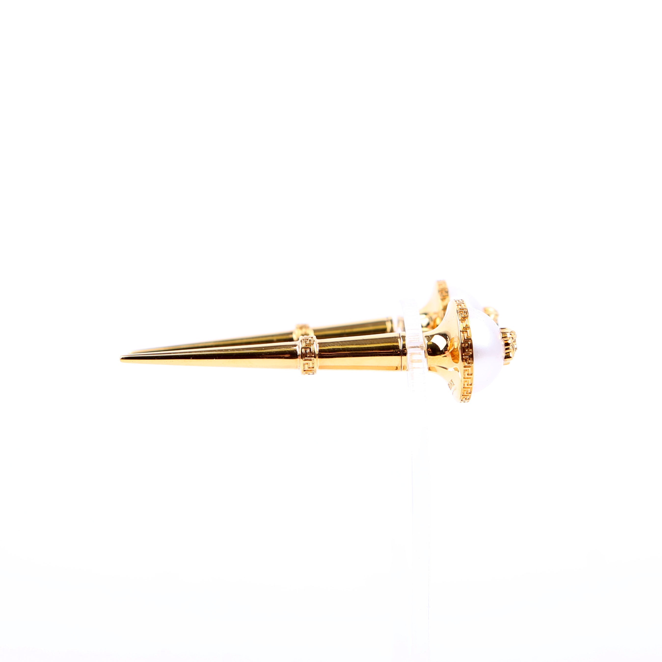 Medusa Faux Pearl Spike Stud Earrings Gold/White