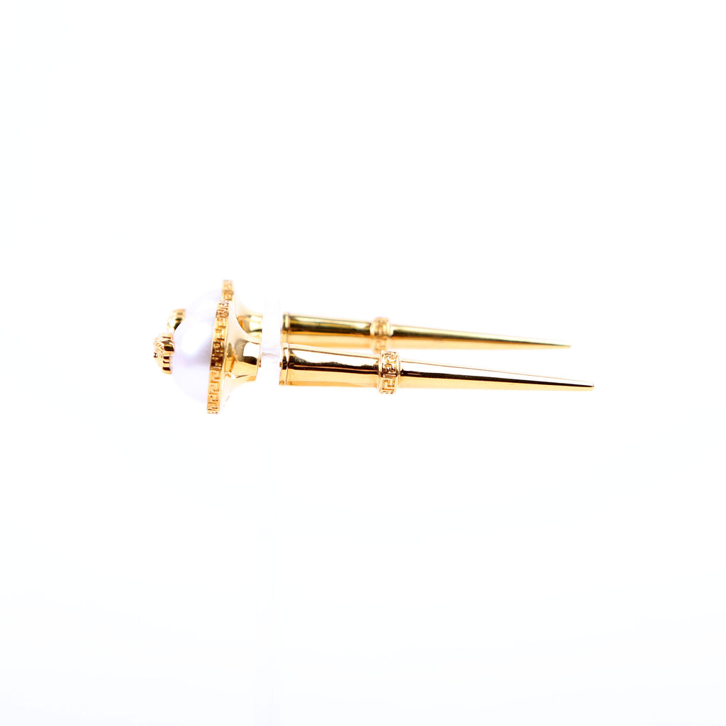 Medusa Faux Pearl Spike Stud Earrings Gold/White