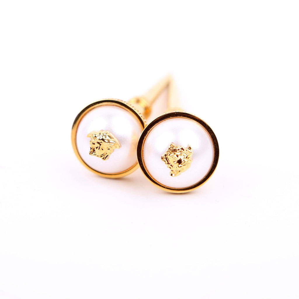 Medusa Faux Pearl Spike Stud Earrings Gold/White