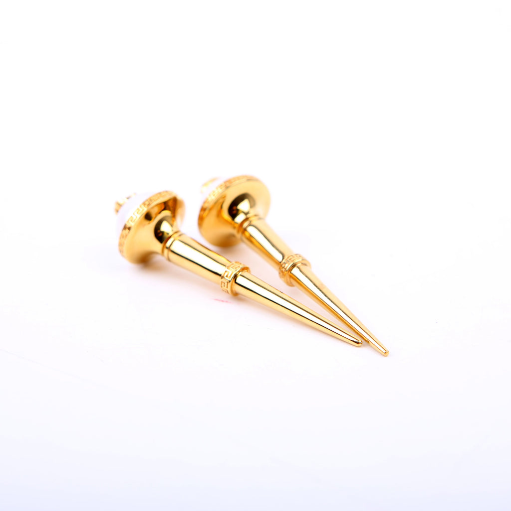 Medusa Faux Pearl Spike Stud Earrings Gold/White
