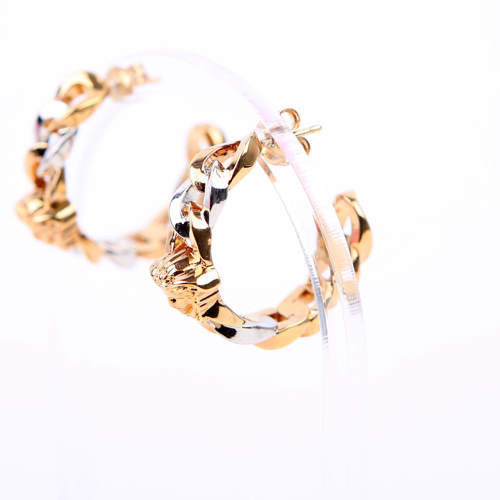 Medusa Bicolor Chain Hoop Earrings Gold/Silver