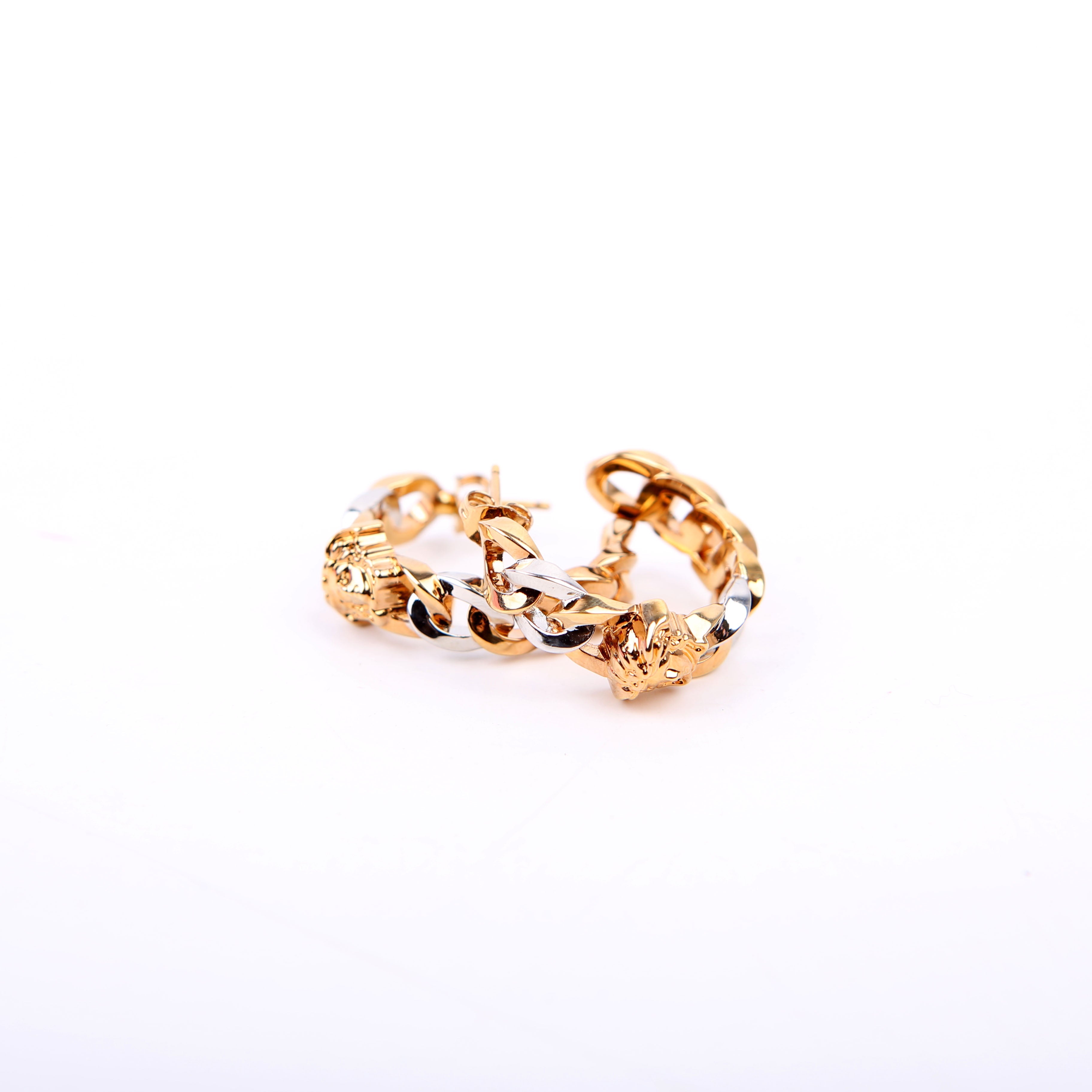 Medusa Bicolor Chain Hoop Earrings Gold/Silver