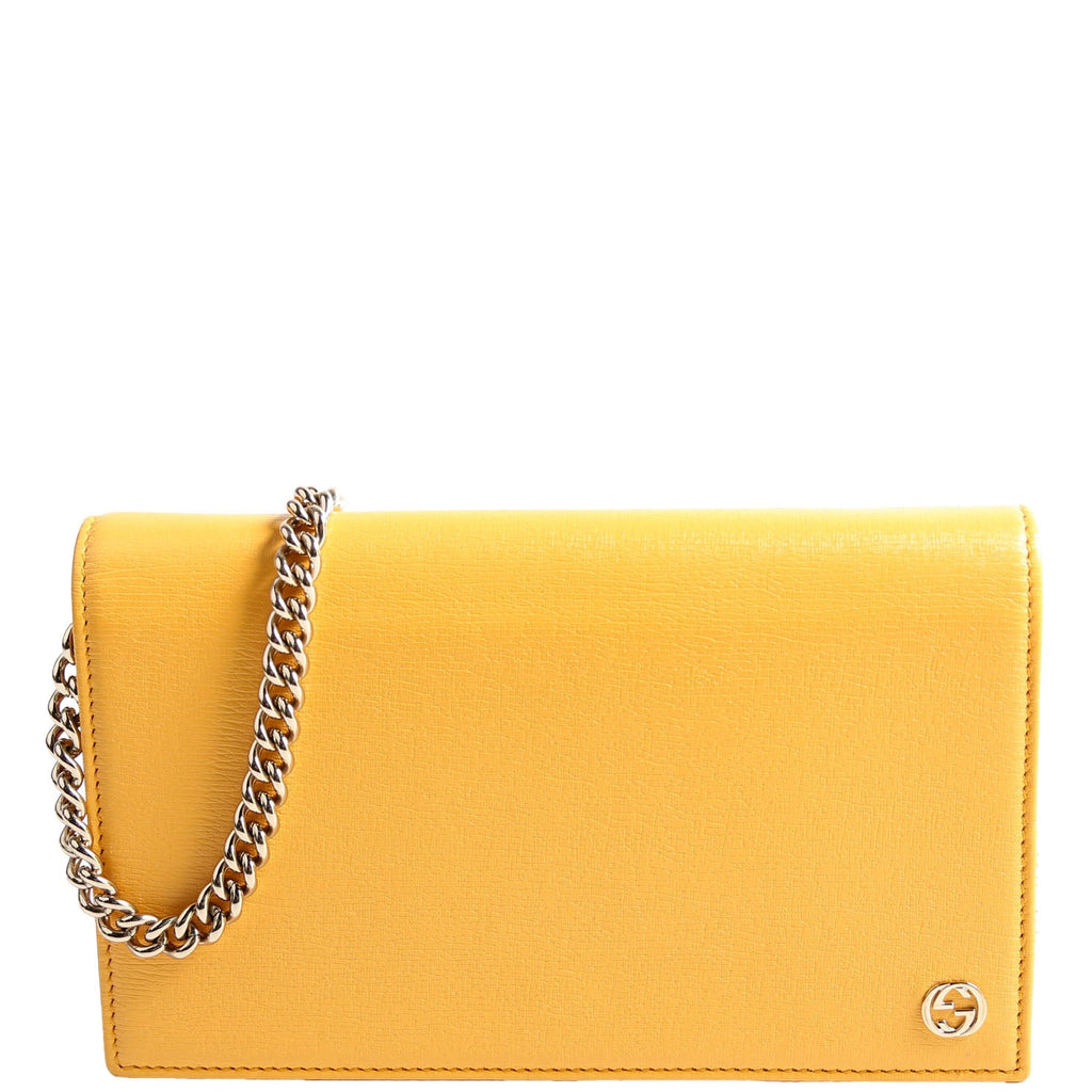 Gucci 354697 Interlocking GG Chain Wallet Yellow