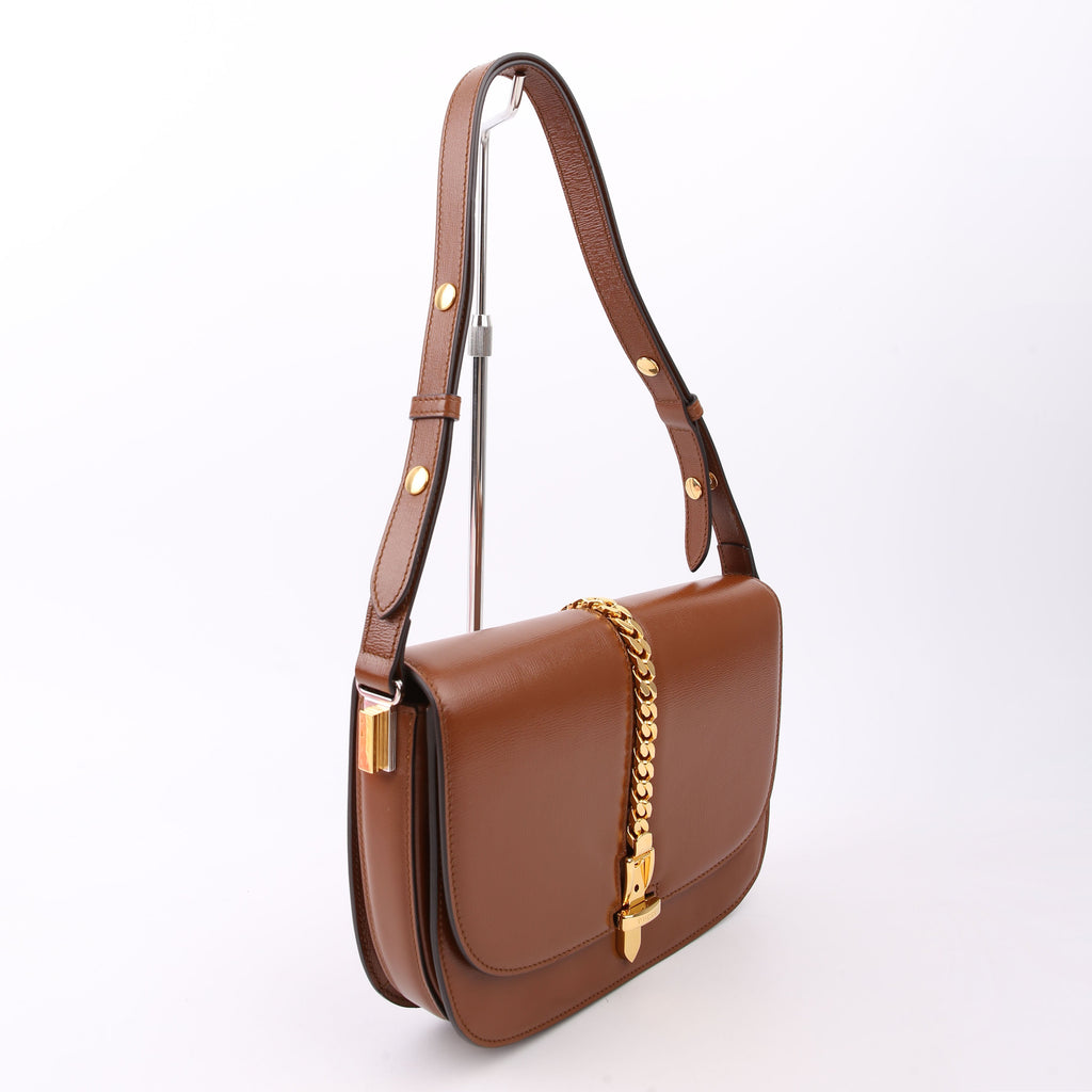 Gucci 601067 Sylvie 1969 Leather Small Brown
