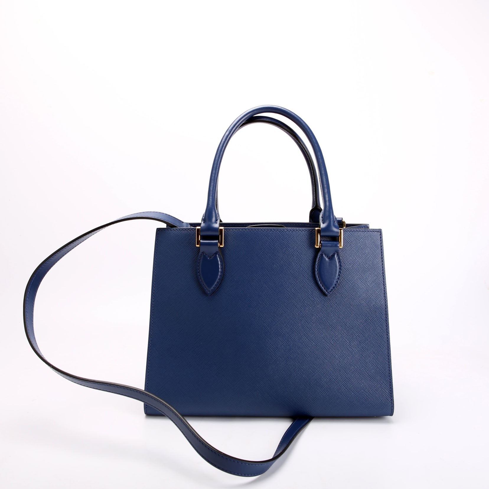 Saffiano Cuir Monochrome Top Handle Tote Blue/Gold