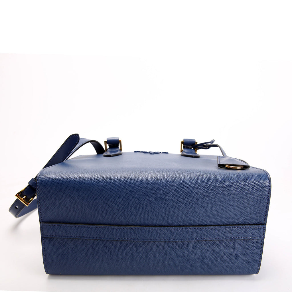 Saffiano Cuir Monochrome Top Handle Tote Blue/Gold