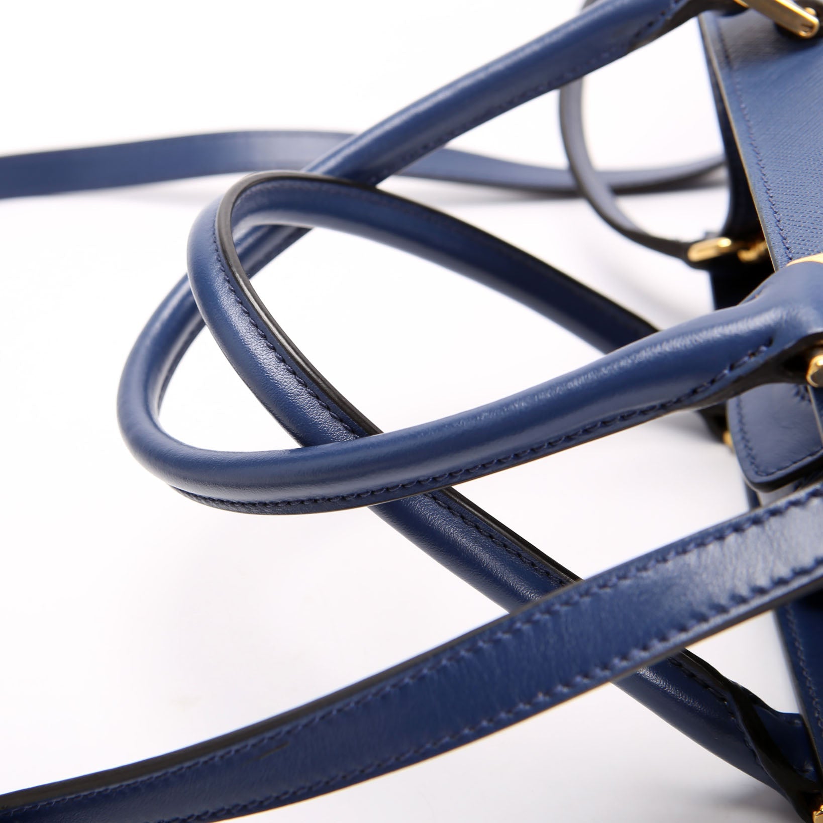 Saffiano Cuir Monochrome Top Handle Tote Blue/Gold