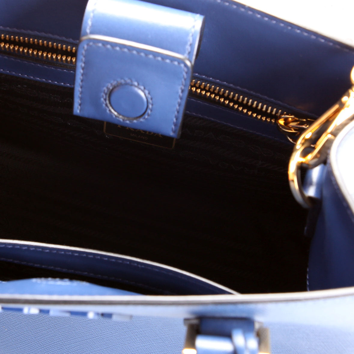 Saffiano Cuir Monochrome Top Handle Tote Blue/Gold