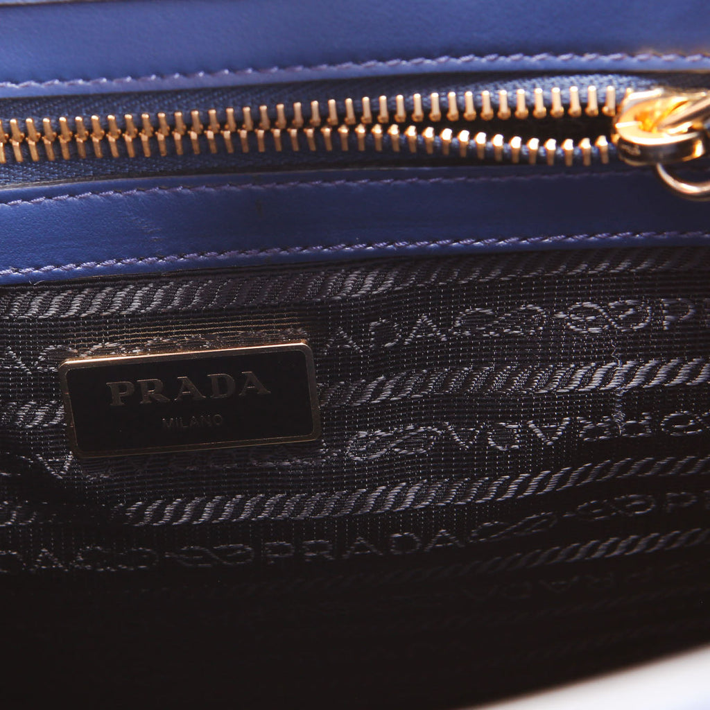 Saffiano Cuir Monochrome Top Handle Tote Blue/Gold
