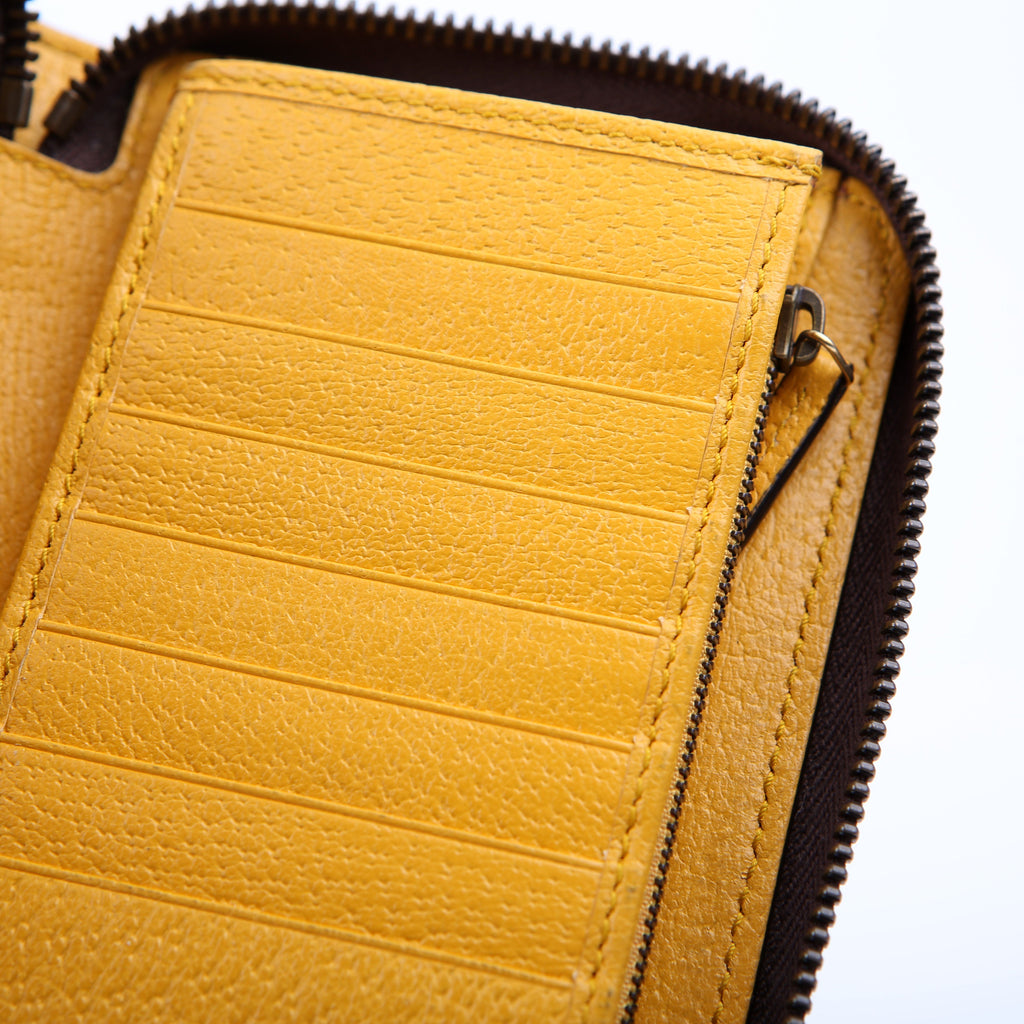 473953 Neo Vintage Zip Around Wallet Brown/Yellow