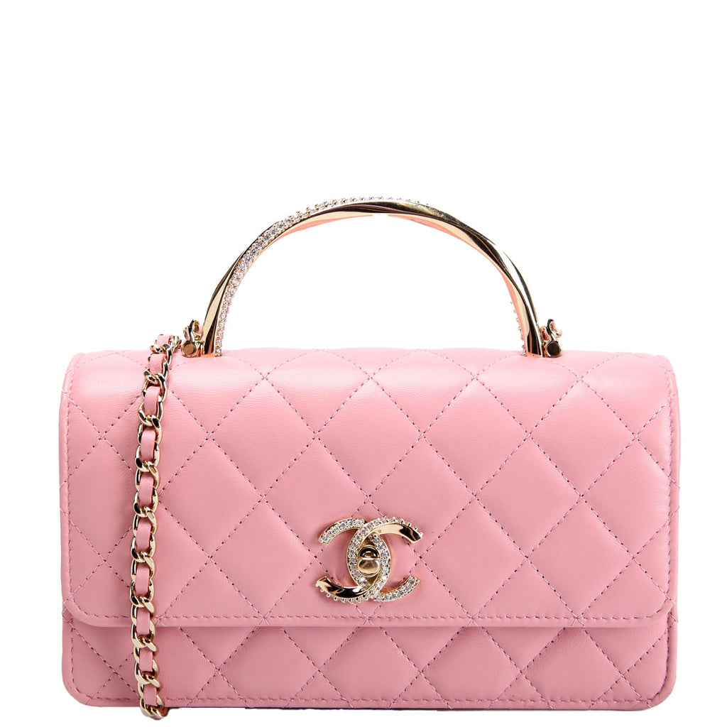Crystal CC Top Handle Phone Holder Lambskin (RFID) Pink/Gold