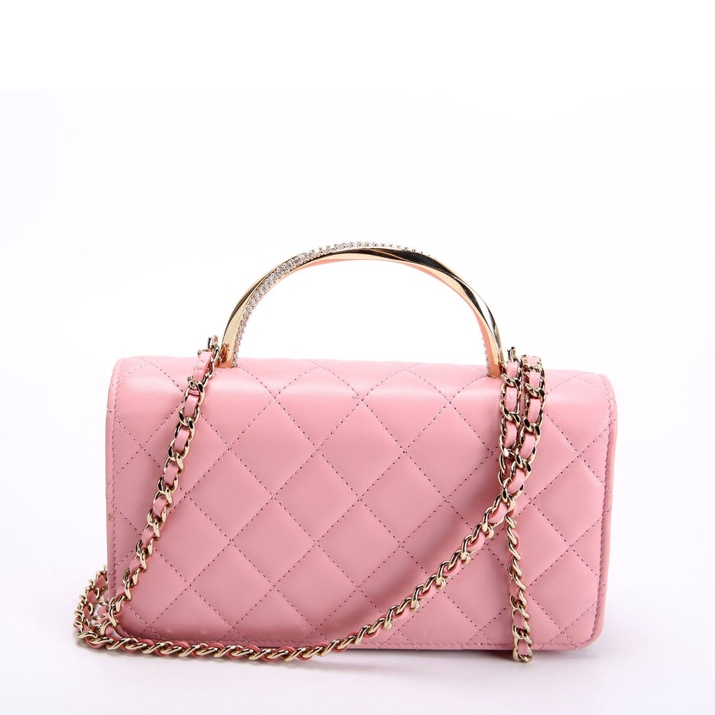 Crystal CC Top Handle Phone Holder Lambskin (RFID) Pink/Gold