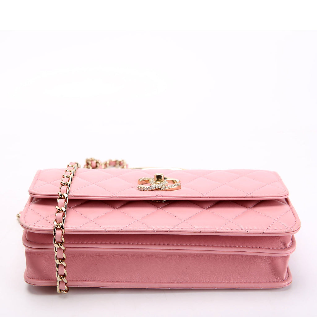 Crystal CC Top Handle Phone Holder Lambskin (RFID) Pink/Gold