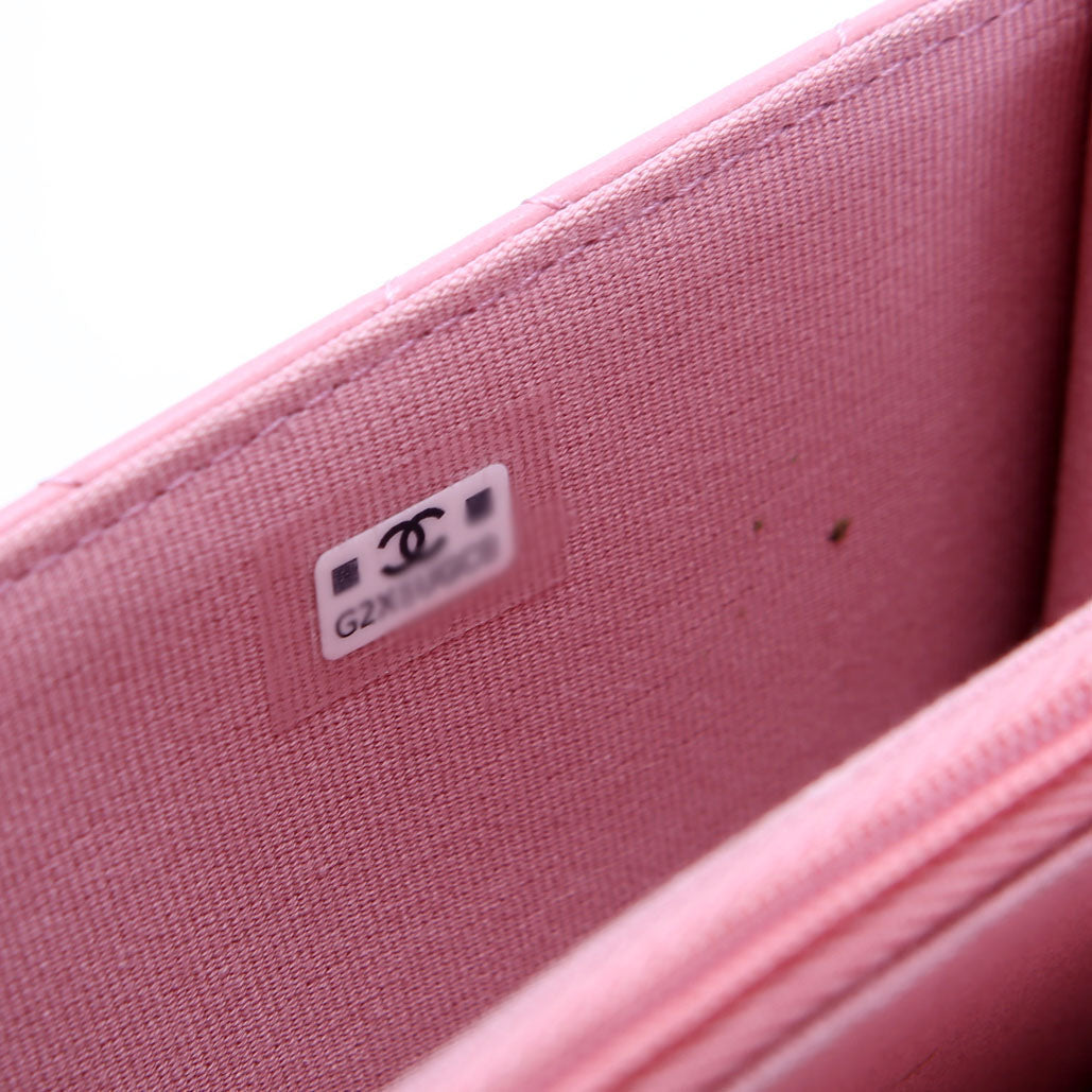 Crystal CC Top Handle Phone Holder Lambskin (RFID) Pink/Gold