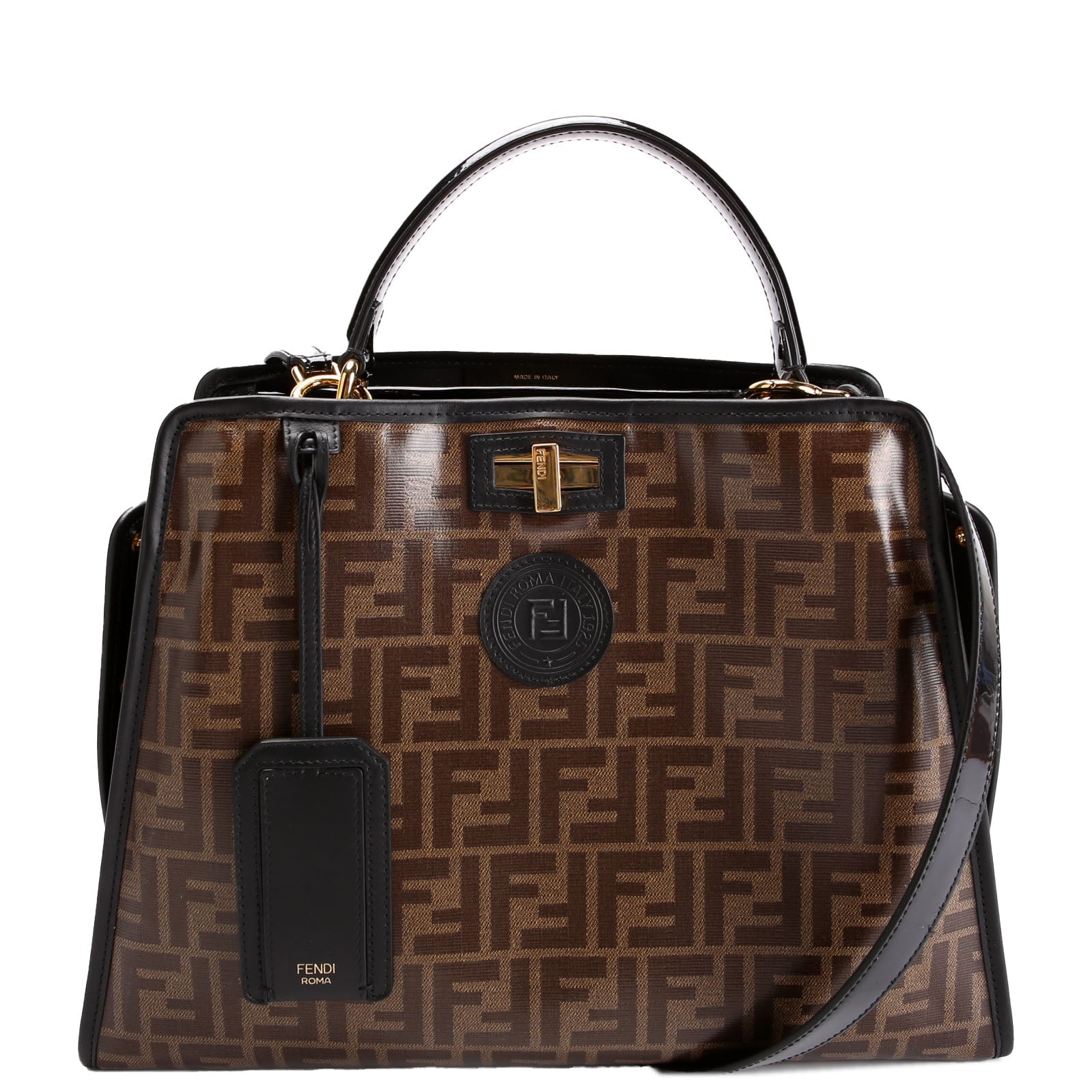 Fendi FF 1974 Peekaboo Medium Patent Iconic Defender Black/Brown