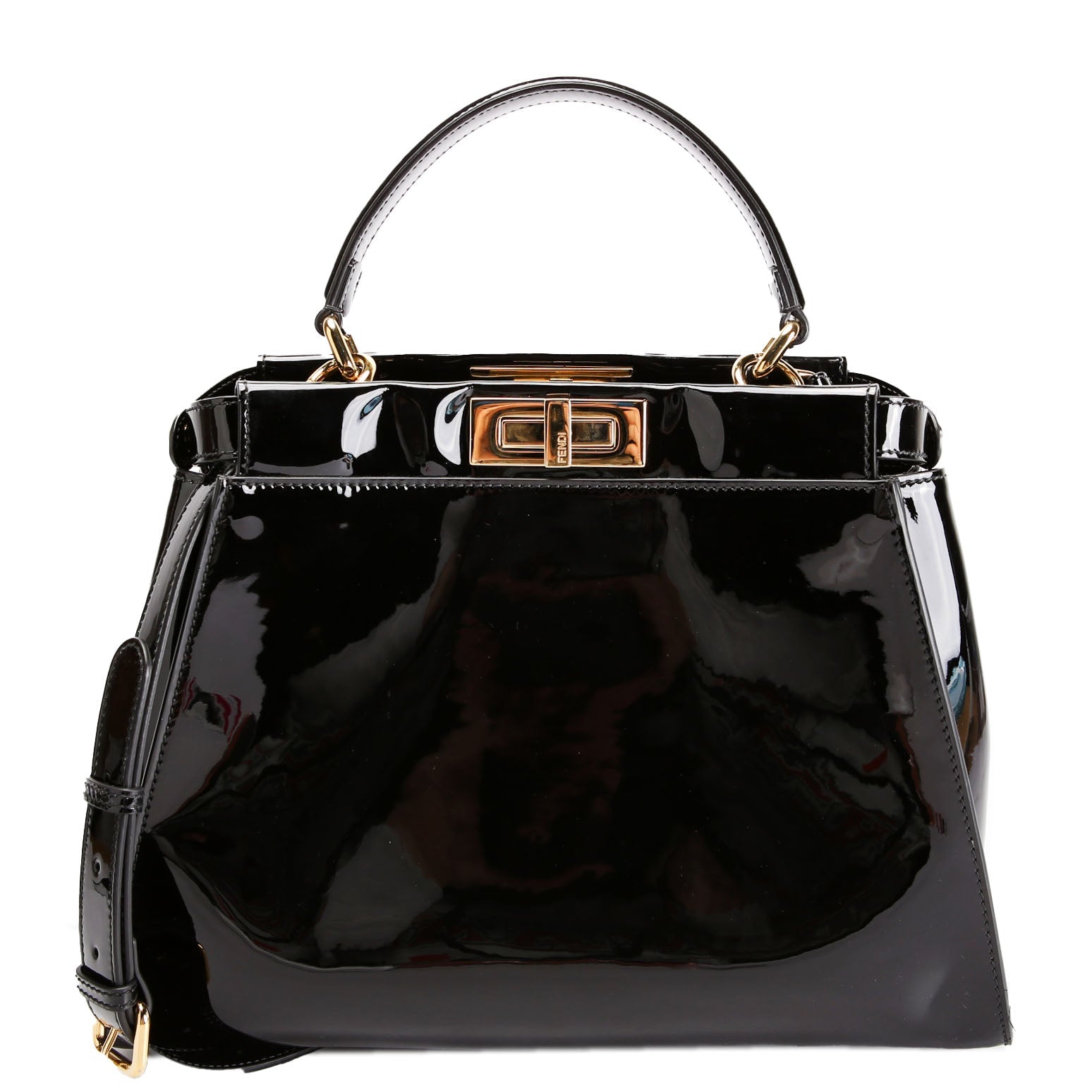 Fendi FF 1974 Peekaboo Medium Patent Iconic Defender Black/Brown
