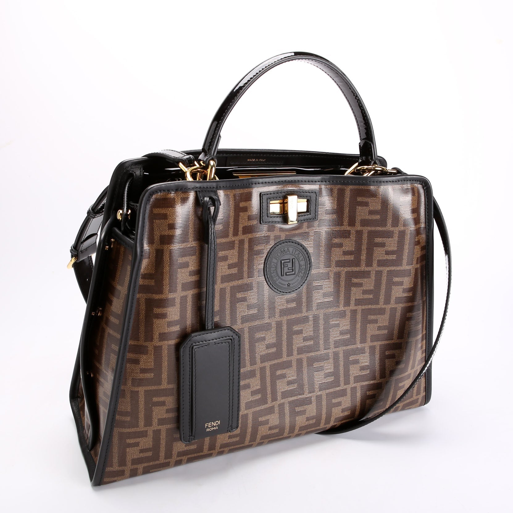 Fendi FF 1974 Peekaboo Medium Patent Iconic Defender Black/Brown