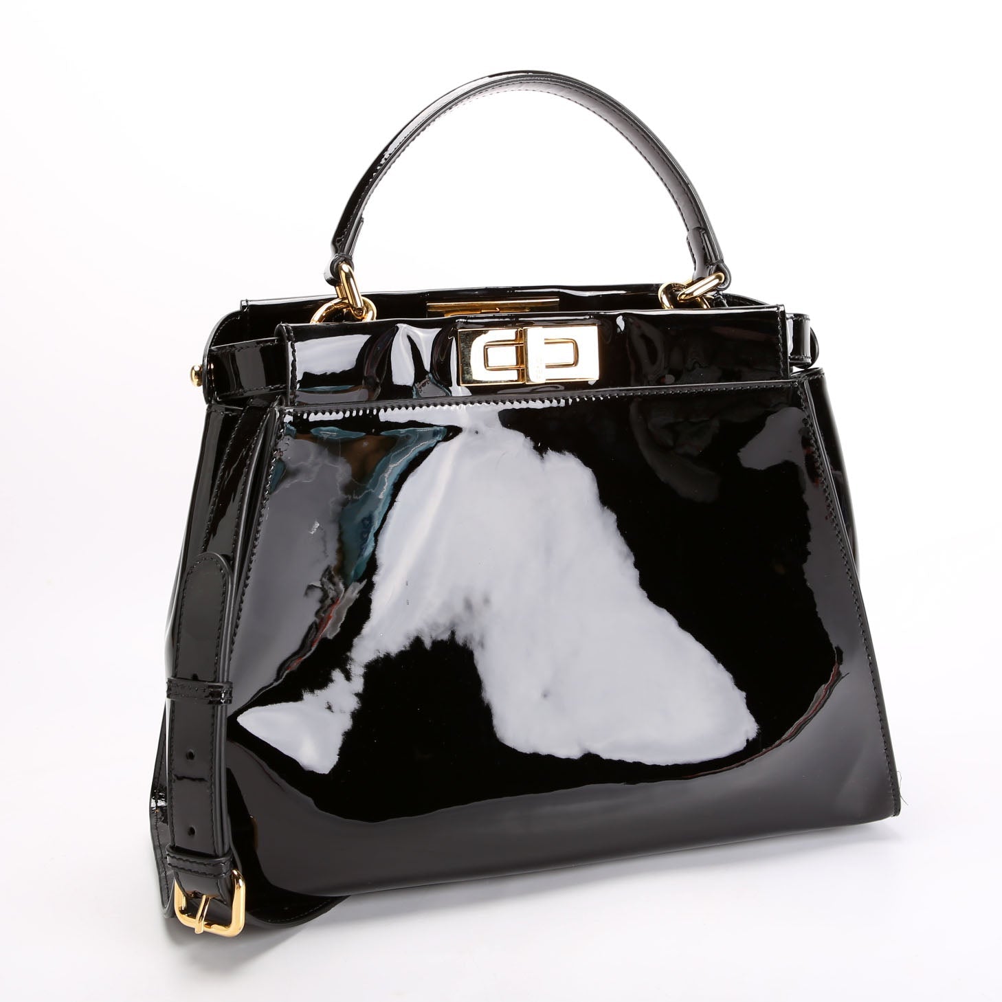 Fendi FF 1974 Peekaboo Medium Patent Iconic Defender Black/Brown