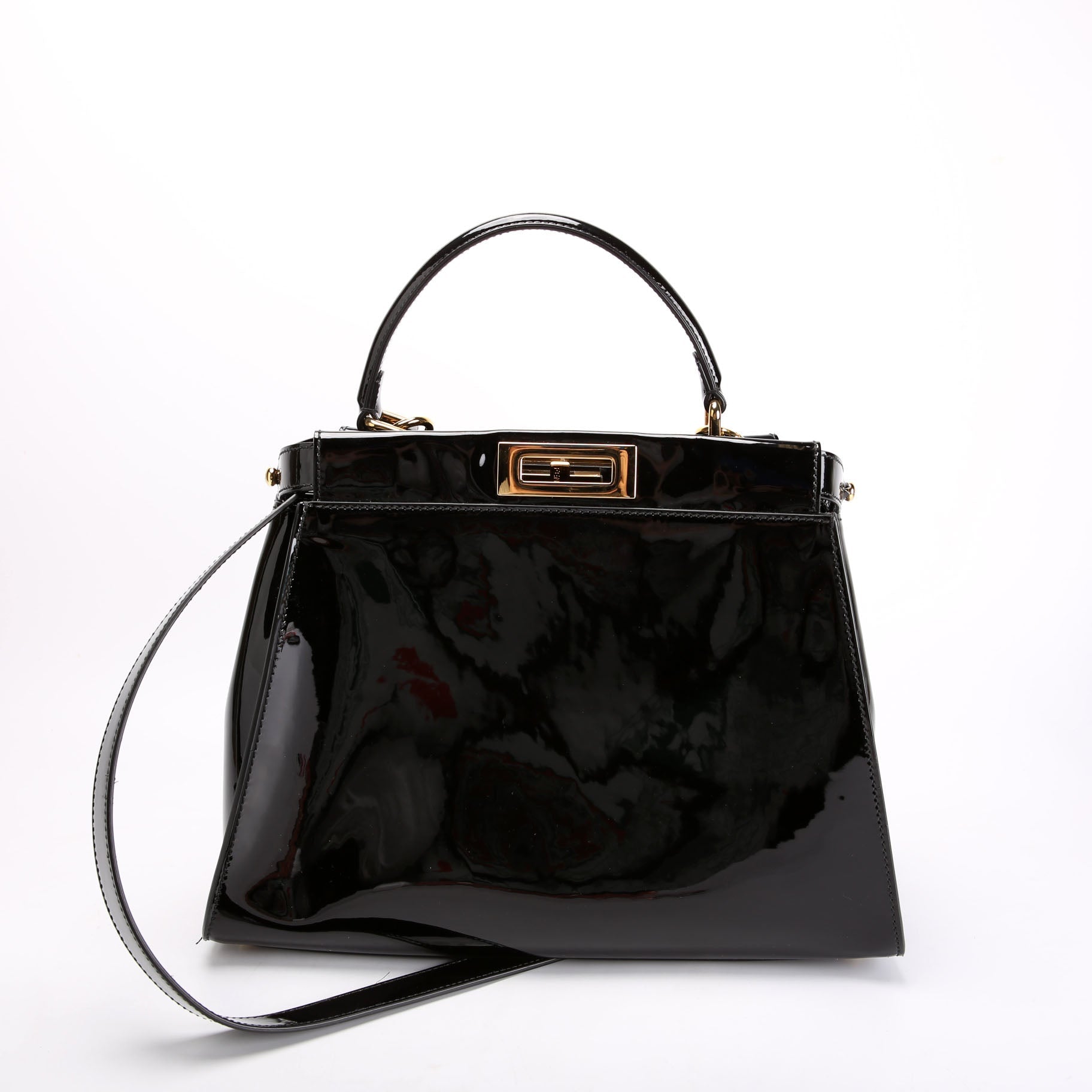 Fendi FF 1974 Peekaboo Medium Patent Iconic Defender Black/Brown