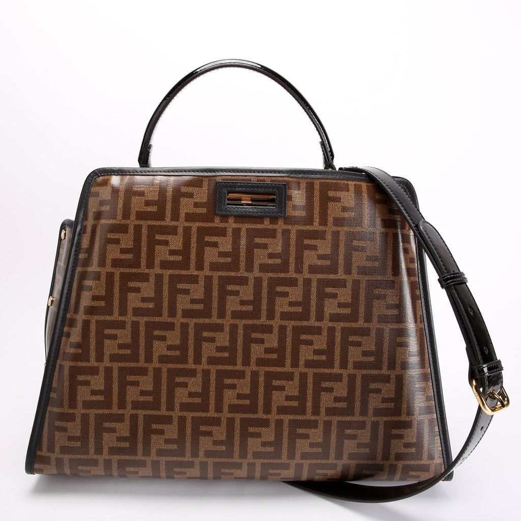 Fendi FF 1974 Peekaboo Medium Patent Iconic Defender Black/Brown