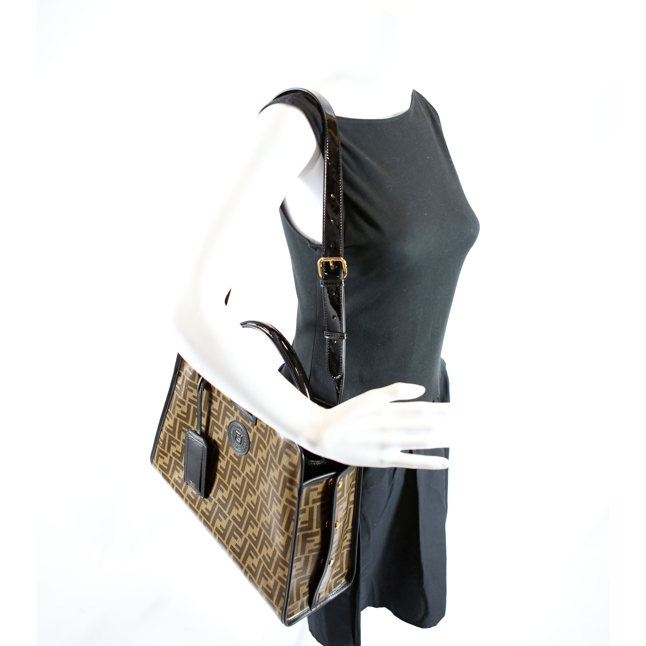 Fendi FF 1974 Peekaboo Medium Patent Iconic Defender Black/Brown