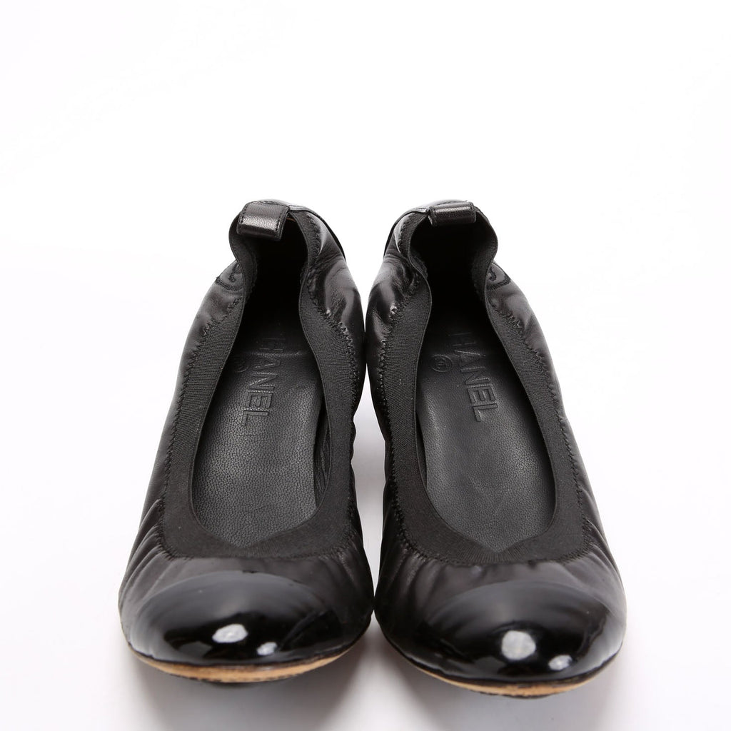 Cap Toe Scrunch Block Heel Size 39.5 Black