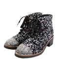 Cap Toe CC Tweed Ankle Boots Size 38.5 Black/White